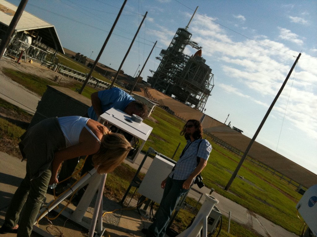 Space Shuttle Atlantis on the platform and us fixing the camera for the launch image.
